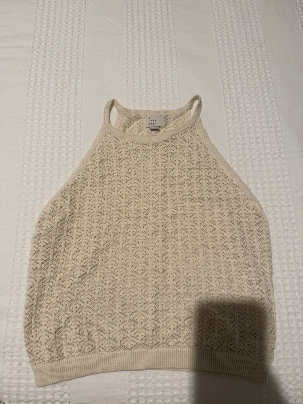 a new day Cream Crochet Halter Tank